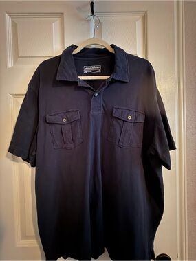 Eddie Bauer Navy Short-Sleeve Polo with Dual Chest Pockets